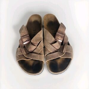 Birkenstock Men Size 10 EU 43 Sandal Leather Lugano Flat Slide Criss Cross Strap